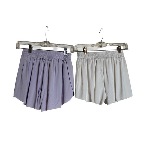 Exarus Pack of 2 Girls Kids High Waisted Running Short Tennis SZ 14 Purple White - Picture 4 of 7
